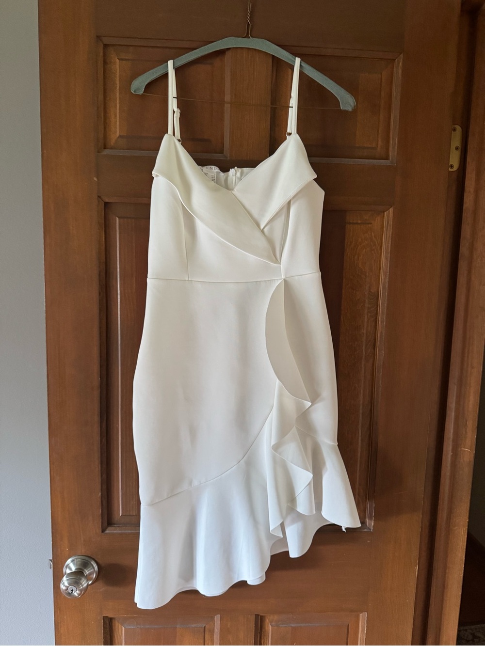 White Ruffle Wrap-Front Spaghetti Strap Dress
